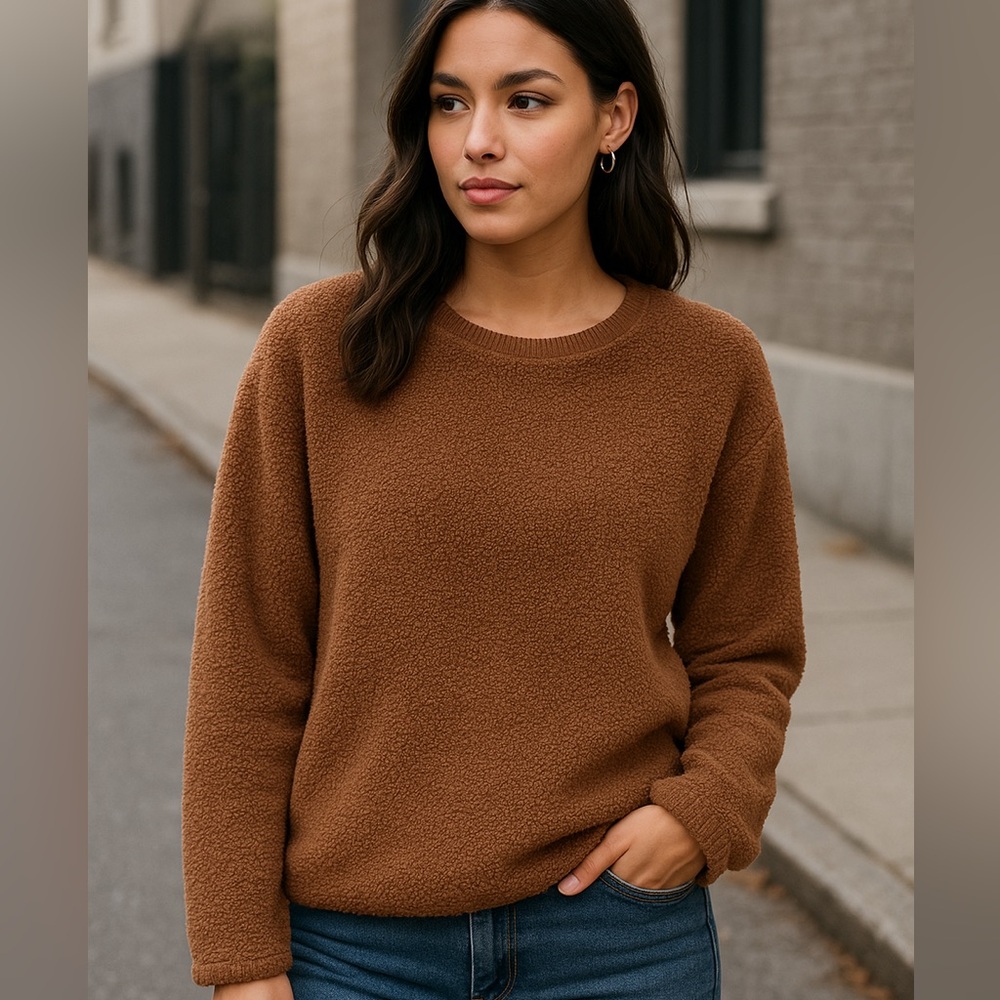 Lauren Conrad LC Intimates Cozy Teddy Fleece Pullover Sweater – Brown – Size M